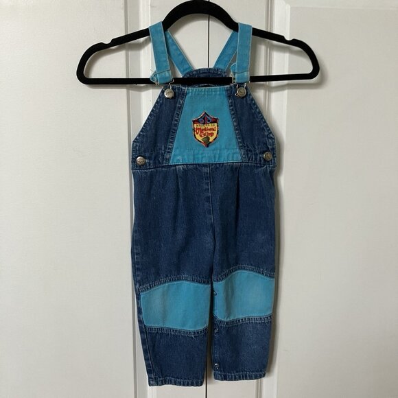 Vintage Krickets Overalls Boys 24M Denim Blue Dungaree Bib Medieval College - Picture 1 of 8